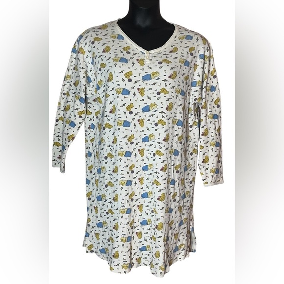 Vintage Disney Store Winnie The Pooh LS Thermal Knit Nightshirt Nightgown L/XL - Picture 1 of 11